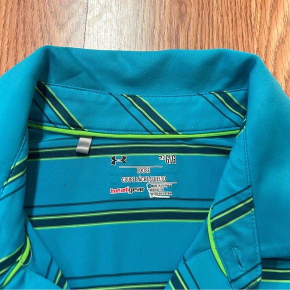 Under Armour Men’s Polo Shirt Large Golf Performance Loose Heat Gear Striped - Picture 2 of 3